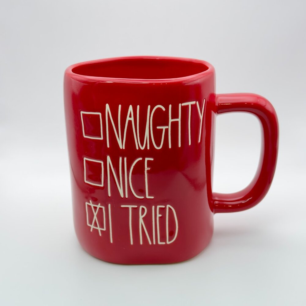 Naughty Nice I Tried Checklist Christmas mug by Rae Dunn